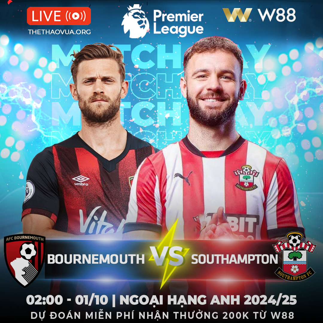 You are currently viewing [W88 – MINIGAME] BOURNEMOUTH – SOUTHAMPTON | EPL 2024/25